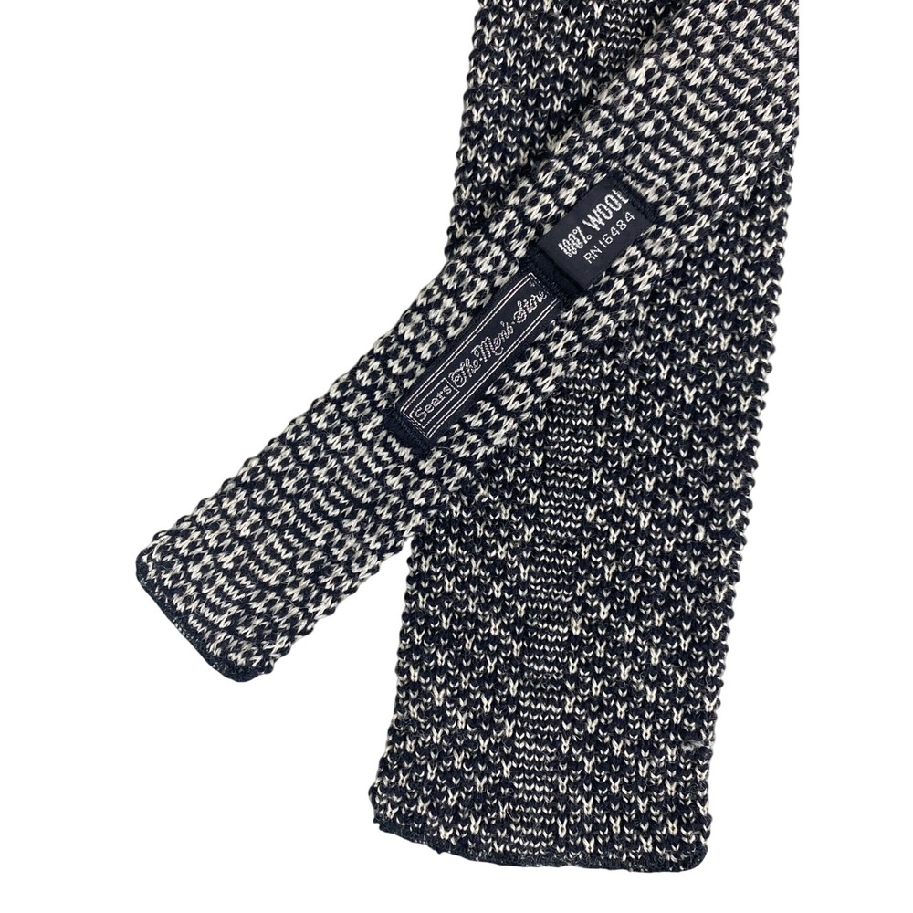 VTG Sears The Mens Store Knit Wool Tie Black White Marled Square End Tie 53x3.5